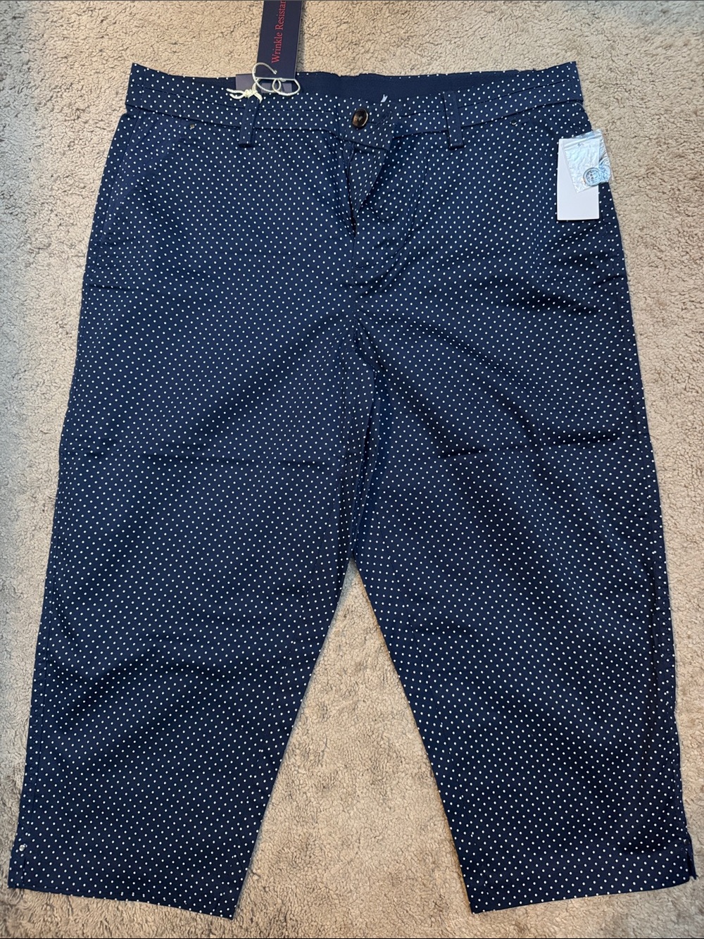 Women’s Navy Polka Dot Capris - Classic Casual Stretch